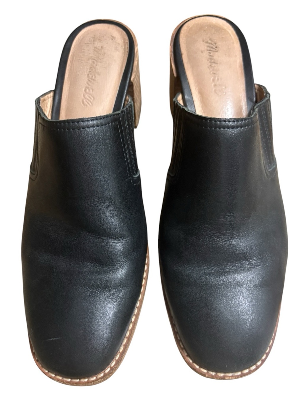 MADEWELL “The Carey Mules” Black Leather Slip-On Block Heel Mules Size 10 -- YES - Picture 5 of 13